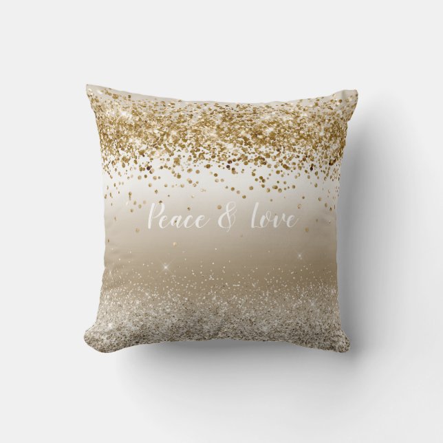 Coussin Gold White Sparkle Parties scintillant Paix Amour  (Recto)