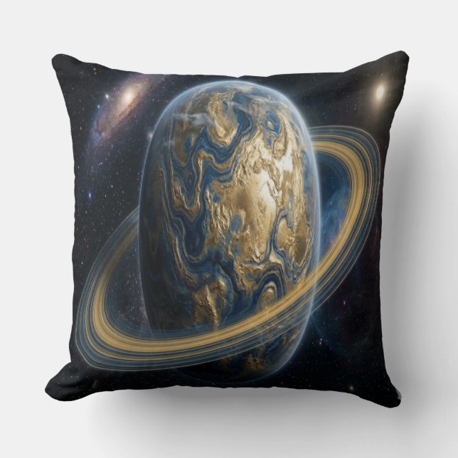 Coussin Golden Blue Planet with RIngs (Recto)