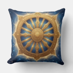 Coussin Golden Dhamma Chakra Art de symbole spirituel pour