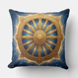 Coussin Golden Dhamma Chakra Art de symbole spirituel pour