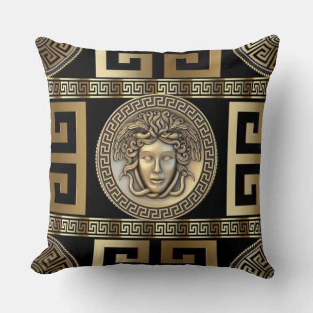 Coussin Golden Medusa clé grecque de la vie (Recto)