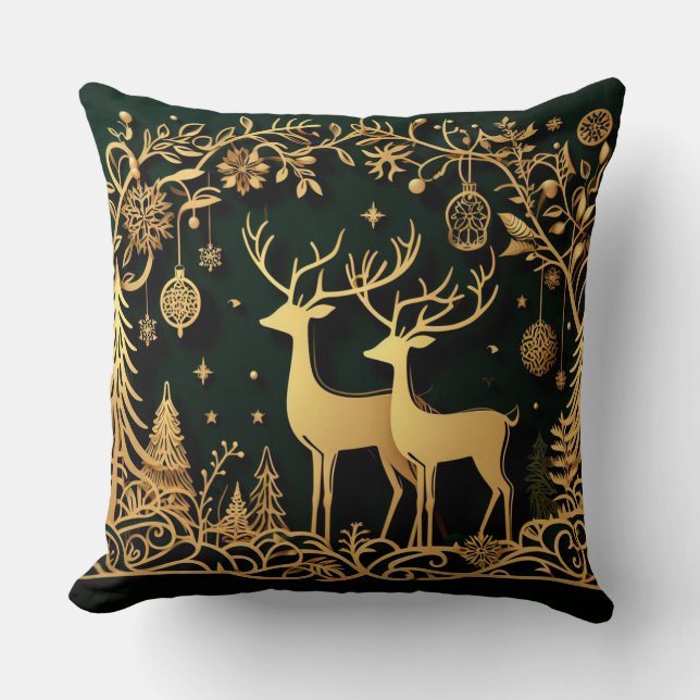Coussin Golden Reindeer & Ornaments (Recto)