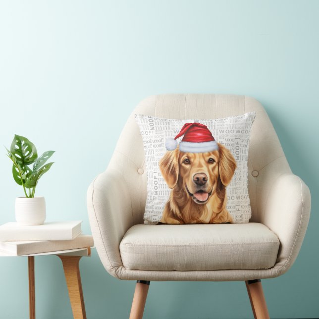 Coussin Golden Retriever Chien Aquarelle Noël (Chaise)