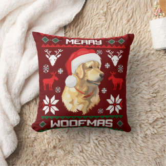 Coussin Golden Retriever Chien Merry Woofmas Sweat de Noël