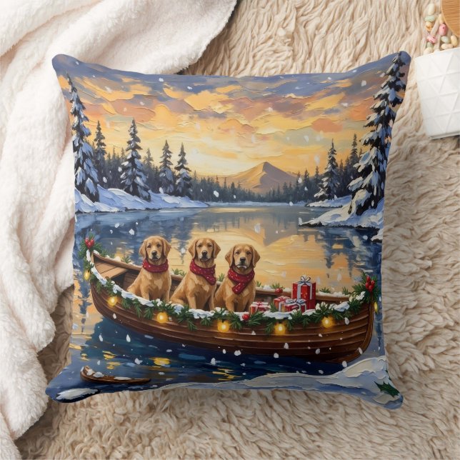 Coussin Golden Retriever Christmas Boat Holiday (Couverture)