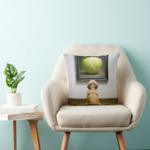 Coussin Golden Retriever dans une peinture de balle de ten