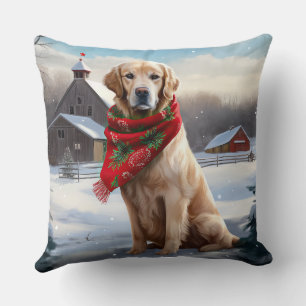 Coussin Golden Retriever Dog in Snow Christmas
