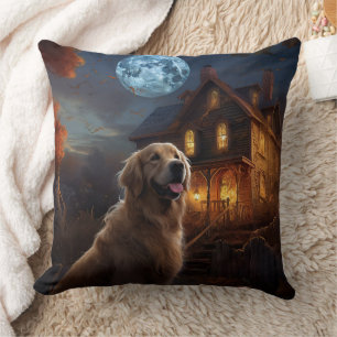 Coussin Golden Retriever Halloween Effrayant