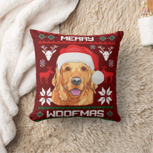 Coussin Golden Retriever Joyeux Woofmas Chien Sweatshirt