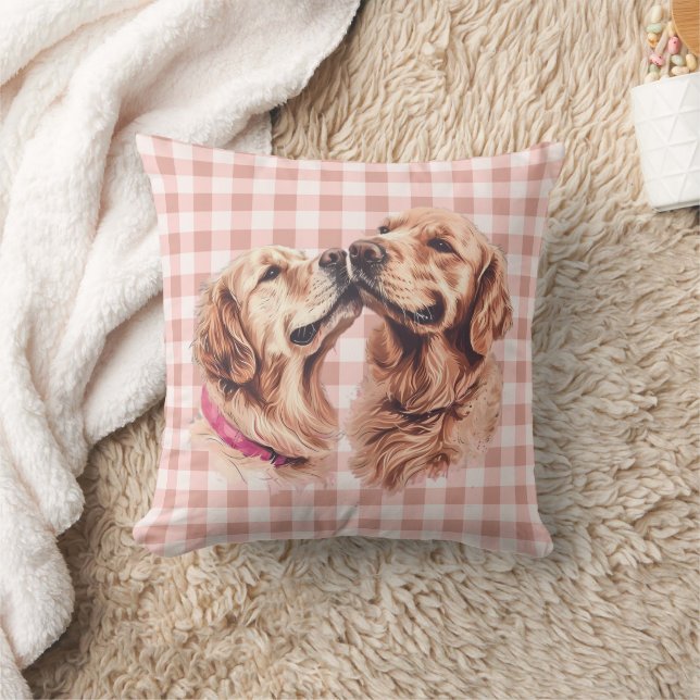 Coussin Golden Retriever Love Gingham Pattern (Couverture)