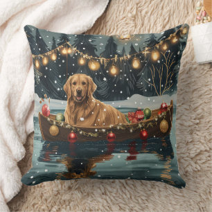Coussin Golden Retriever Noël Festive Voyage