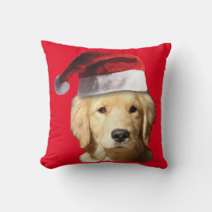 Coussin Golden Retriever portant un Casquette du Père Noël