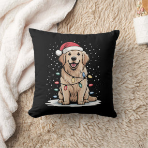 Coussin Golden Retriever Santa Lumières de l'Arbre de Noël