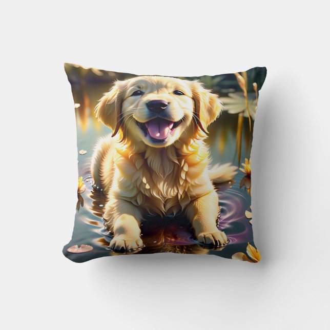 Coussin Golden Retriever souriant (Recto)