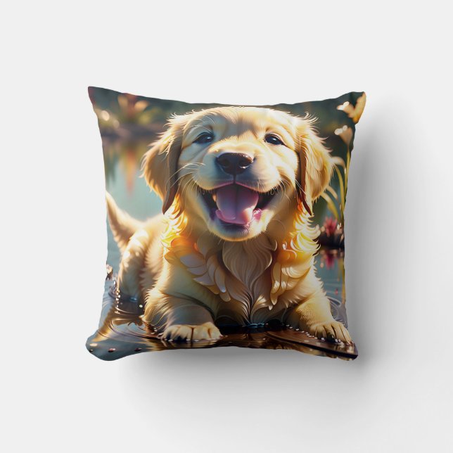 Coussin Golden Retriever souriant (Recto)