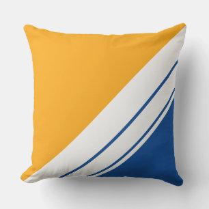 Coussin Golden Yellow Royal Blue Diagonal White Stripes