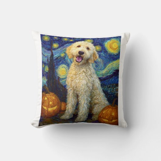 Coussin Goldendoodle Chien Mignon Halloween Jack O Lantern (Recto)