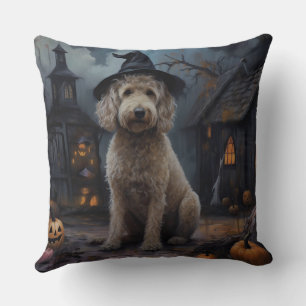 Coussin Goldendoodle Citrouilles Halloween Épouvantable