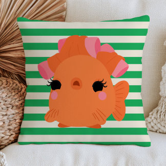 Coussin Goldfish with Hair Rolls On Green Stripes Quirky