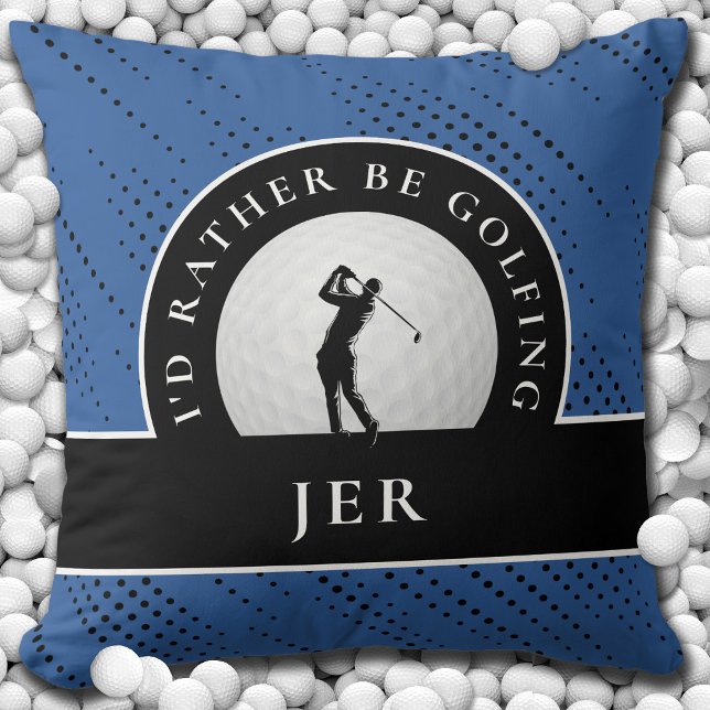 Coussin Golf Custom Golfer Monogram Silhouette Bleu Noir (Créateur téléchargé)