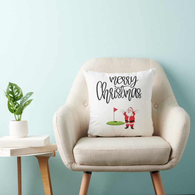 Coussin Golf Joyeux Noël avec le Père Noël au drapeau (Chaise)