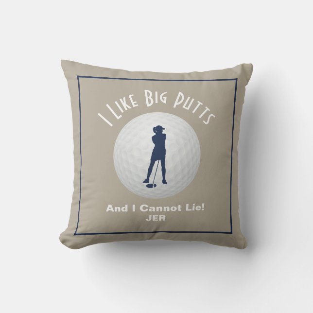 Coussin Golf Lover J'Aime Les Gros Putts Mignonnes Tan Blu (Recto)