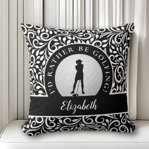 Coussin Golf Sports Silhouette Nom Motif Noir & Blanc