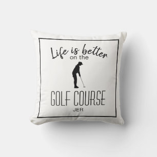 Coussin Golfeur Citation Sportive Monogrammée Blanc & Noir