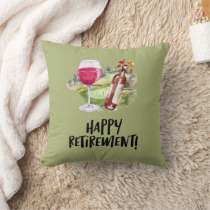 Coussin Golfeur retraite heureuse avec verre à vin et bout