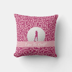 Coussin Golfeuse Silhouette Rose Personnalisé 'Vivre Pour