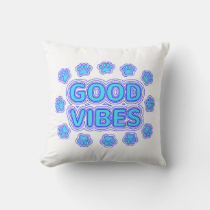Coussin Good Vibes Empreintes de pattes de chiens caricatu