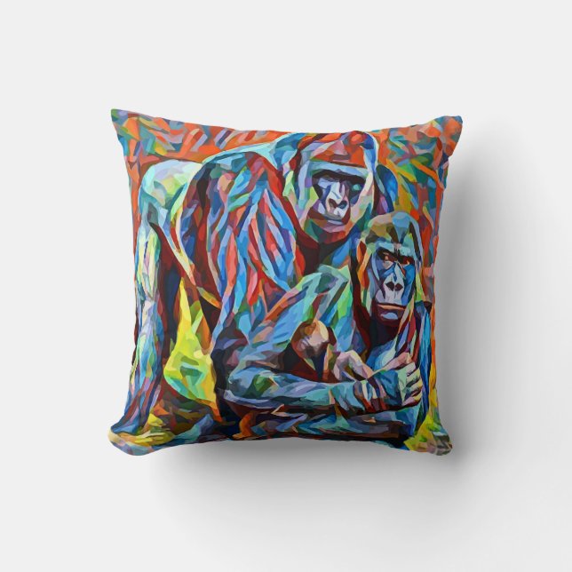Coussin Gorilla Ape Famille Animaux Abstraits Faune Art  (Recto)