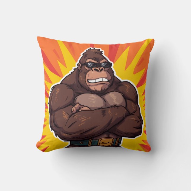 Coussin Gorille Bodybuilder Haltérophile Pop Art Cartoon (Recto)