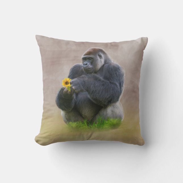 Coussin Gorille et marguerite jaune (Recto)