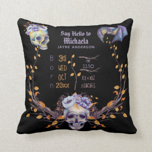 Coussin GOTH Baby Stats Skulls Purple Black Halloween Girl