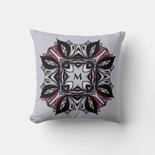 Coussin Goth Monogramme noir violet gothique Mandala