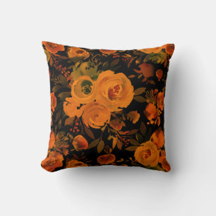 Coussin Goth Orange et Floral noir