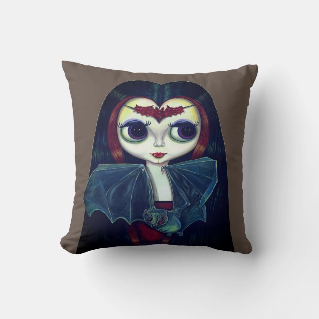 Coussin Gothique fille vampire avec chauve-souris gros yeu (Recto)