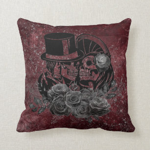 Coussin Gothique Kissing Skulls Couple Et Sang Rouge Éter
