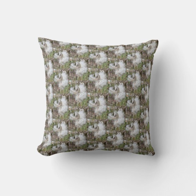 Coussin Gousses de Asclépiade ouvertes | Graines avec soie (Recto)