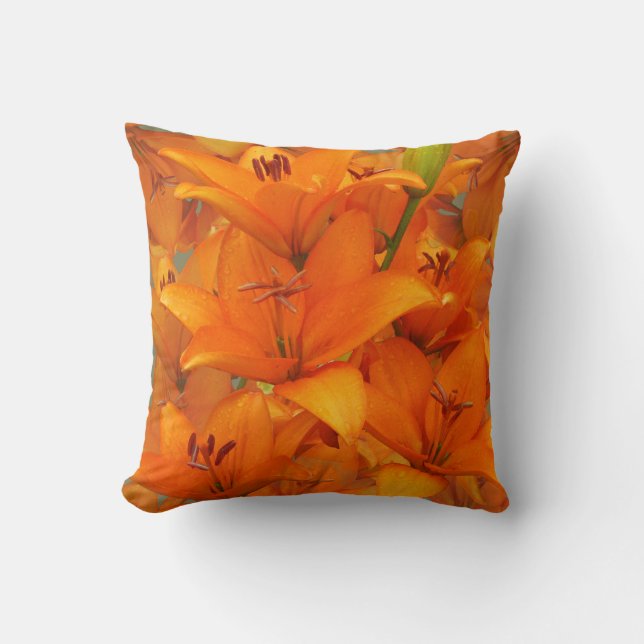 Coussin Gouttes de pluie oranges de photo de jardin de lis (Recto)