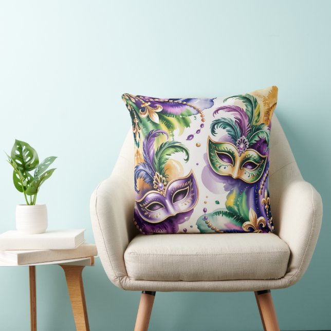 COUSSIN GOUTTES ET MASQUES A L'AQUARELLE VIOLET VERT JAUNE (Chaise)