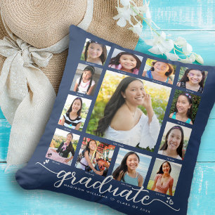 Coussin Graduation Marine K-12 Modern Script Photo Collage