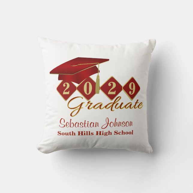 Coussin Graduation personnalisée Rouge & Or (Recto)