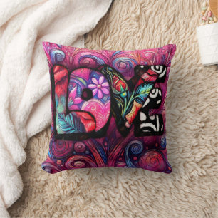 Coussin Graffiti Abstrait Love Word Valentine Floral Rose