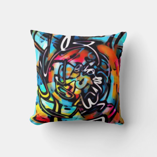 Coussin Graffiti coloré de Streetart Chaos (Recto)