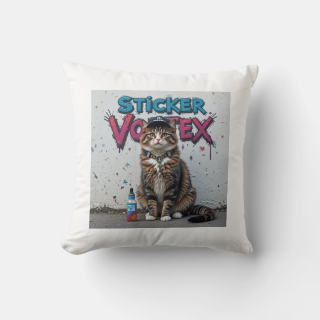 Coussin Graffiti Cool Chat urbain Style de rue Chat Art (Recto)