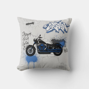 Coussin Graffiti de moto noir et bleu gris