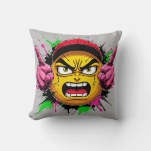 Coussin « Graffiti Emoji Rage – Visage en colère avec casq