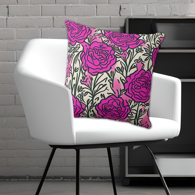 Coussin Graffiti Inspiré Rose Motif rose noir (Créateur téléchargé)
